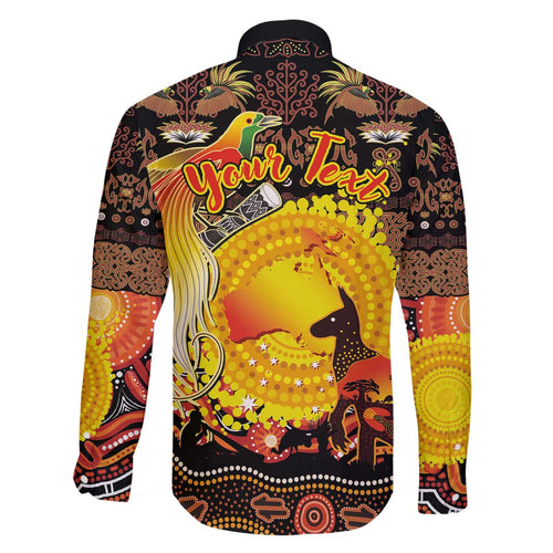 Personalized Australia and Papua New Guinea Together Family Matching Off The Shoulder Long Sleeve Dress and Hawaiian Shirt Kangaroo Aboriginal Art and Bird-of-paradise Oro Tribal Motifs - Aussie Hoodie