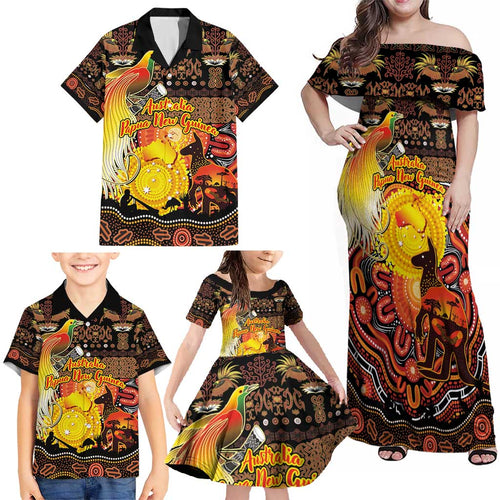 Personalized Australia and Papua New Guinea Together Family Matching Off Shoulder Maxi Dress and Hawaiian Shirt Kangaroo Aboriginal Art and Bird-of-paradise Oro Tribal Motifs - Aussie Hoodie