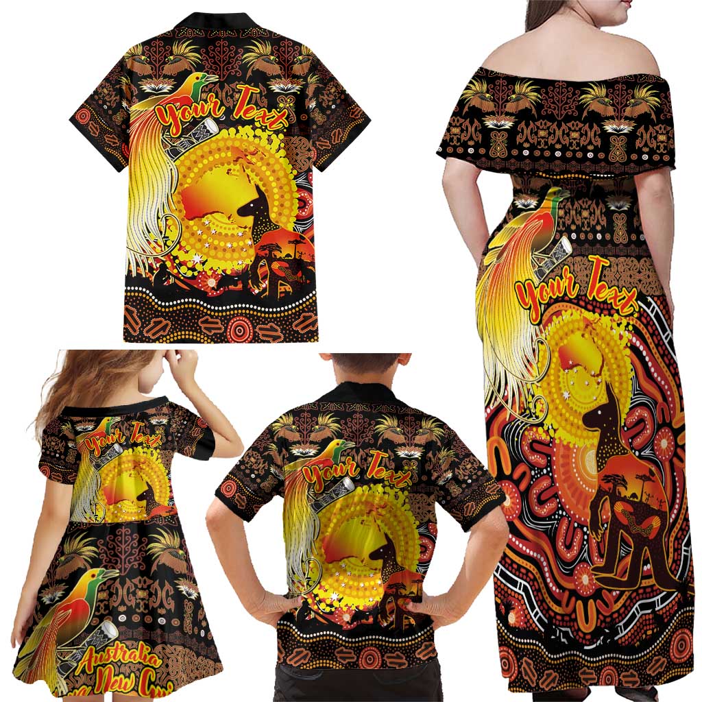 Personalized Australia and Papua New Guinea Together Family Matching Off Shoulder Maxi Dress and Hawaiian Shirt Kangaroo Aboriginal Art and Bird-of-paradise Oro Tribal Motifs - Aussie Hoodie