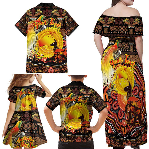 Personalized Australia and Papua New Guinea Together Family Matching Off Shoulder Maxi Dress and Hawaiian Shirt Kangaroo Aboriginal Art and Bird-of-paradise Oro Tribal Motifs - Aussie Hoodie