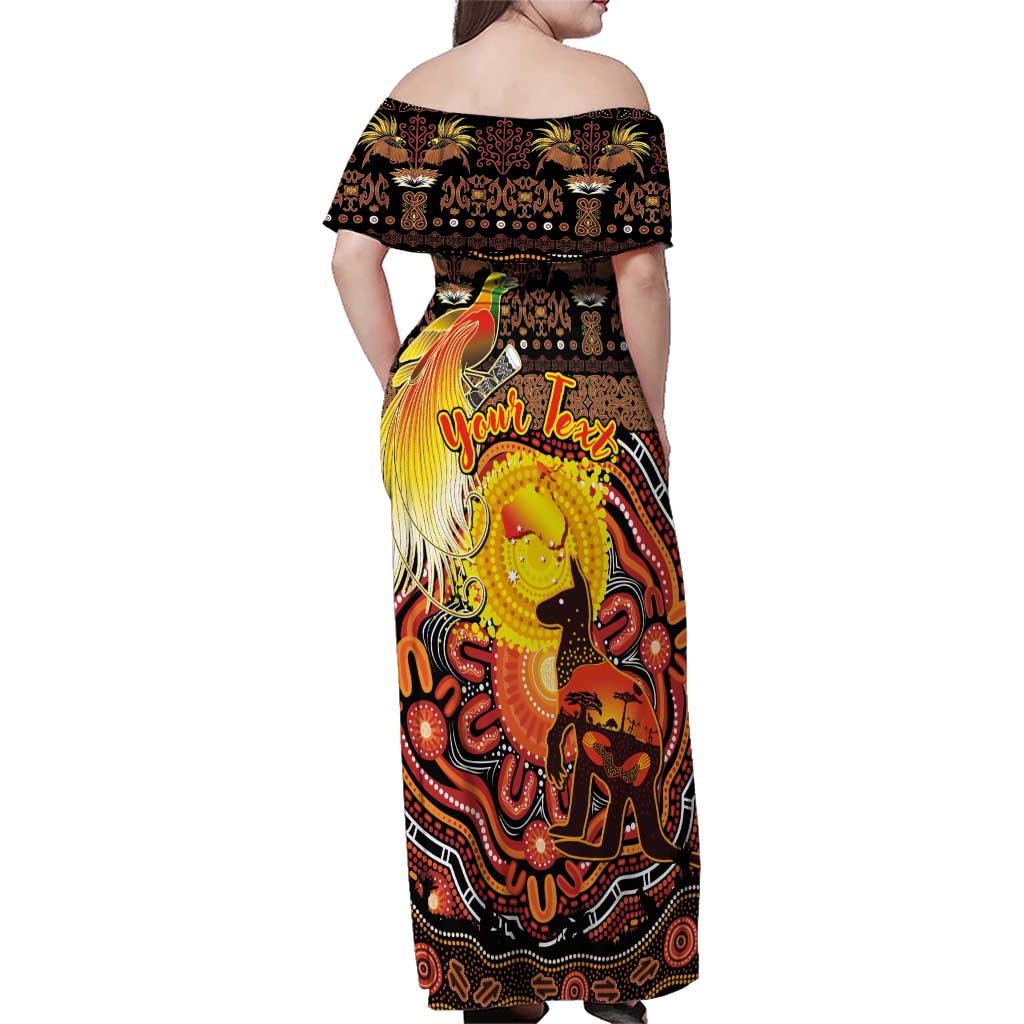 Personalized Australia and Papua New Guinea Together Family Matching Off Shoulder Maxi Dress and Hawaiian Shirt Kangaroo Aboriginal Art and Bird-of-paradise Oro Tribal Motifs - Aussie Hoodie
