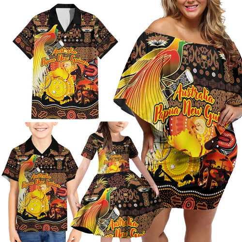 Personalized Australia and Papua New Guinea Together Family Matching Off Shoulder Short Dress and Hawaiian Shirt Kangaroo Aboriginal Art and Bird-of-paradise Oro Tribal Motifs - Aussie Hoodie