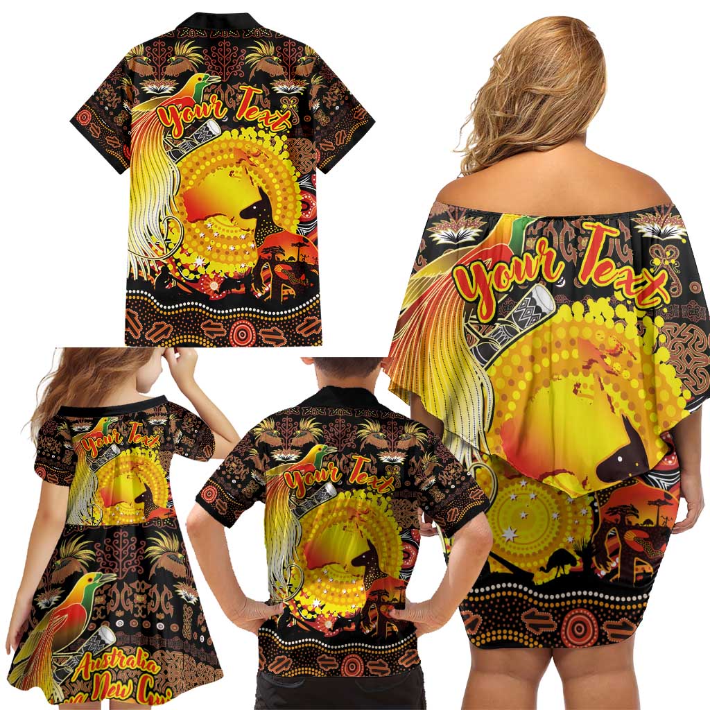 Personalized Australia and Papua New Guinea Together Family Matching Off Shoulder Short Dress and Hawaiian Shirt Kangaroo Aboriginal Art and Bird-of-paradise Oro Tribal Motifs - Aussie Hoodie