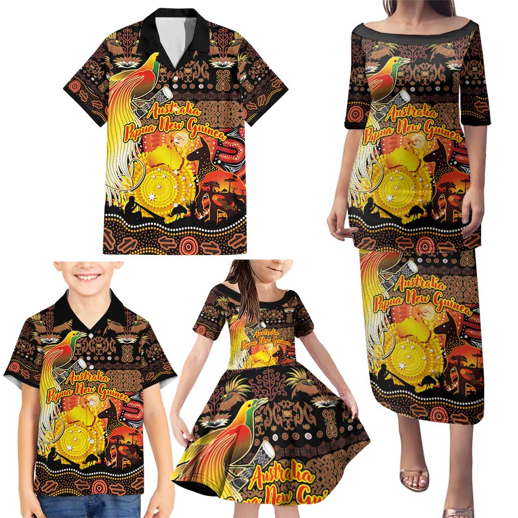 Personalized Australia and Papua New Guinea Together Family Matching Puletasi and Hawaiian Shirt Kangaroo Aboriginal Art and Bird-of-paradise Oro Tribal Motifs - Aussie Hoodie