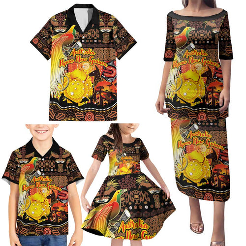 Personalized Australia and Papua New Guinea Together Family Matching Puletasi and Hawaiian Shirt Kangaroo Aboriginal Art and Bird-of-paradise Oro Tribal Motifs - Aussie Hoodie