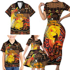 Personalized Australia and Papua New Guinea Together Family Matching Short Sleeve Bodycon Dress and Hawaiian Shirt Kangaroo Aboriginal Art and Bird-of-paradise Oro Tribal Motifs - Aussie Hoodie