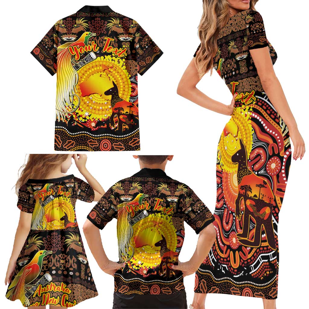 Personalized Australia and Papua New Guinea Together Family Matching Short Sleeve Bodycon Dress and Hawaiian Shirt Kangaroo Aboriginal Art and Bird-of-paradise Oro Tribal Motifs - Aussie Hoodie