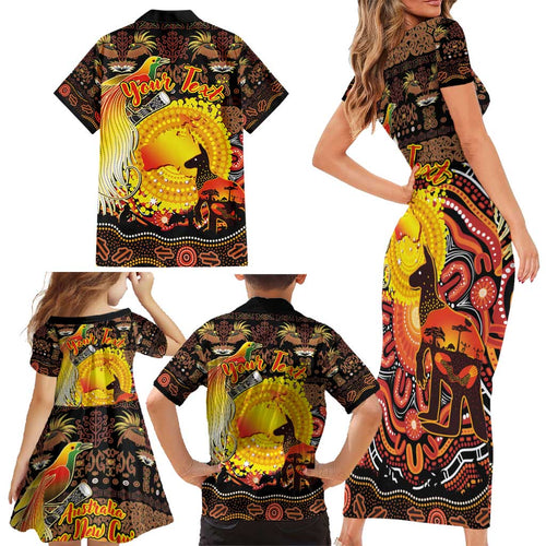 Personalized Australia and Papua New Guinea Together Family Matching Short Sleeve Bodycon Dress and Hawaiian Shirt Kangaroo Aboriginal Art and Bird-of-paradise Oro Tribal Motifs - Aussie Hoodie