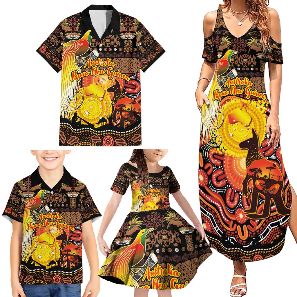 Personalized Australia and Papua New Guinea Together Family Matching Summer Maxi Dress and Hawaiian Shirt Kangaroo Aboriginal Art and Bird-of-paradise Oro Tribal Motifs - Aussie Hoodie
