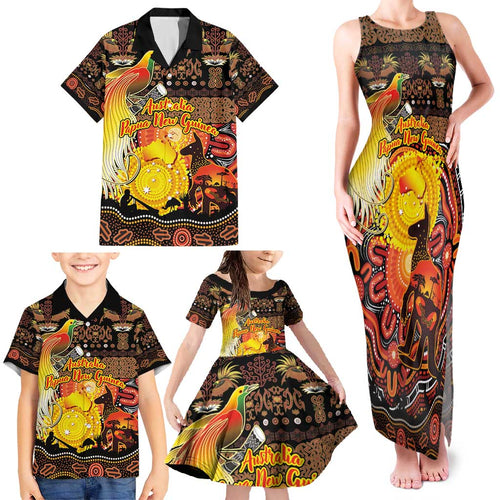 Personalized Australia and Papua New Guinea Together Family Matching Tank Maxi Dress and Hawaiian Shirt Kangaroo Aboriginal Art and Bird-of-paradise Oro Tribal Motifs - Aussie Hoodie