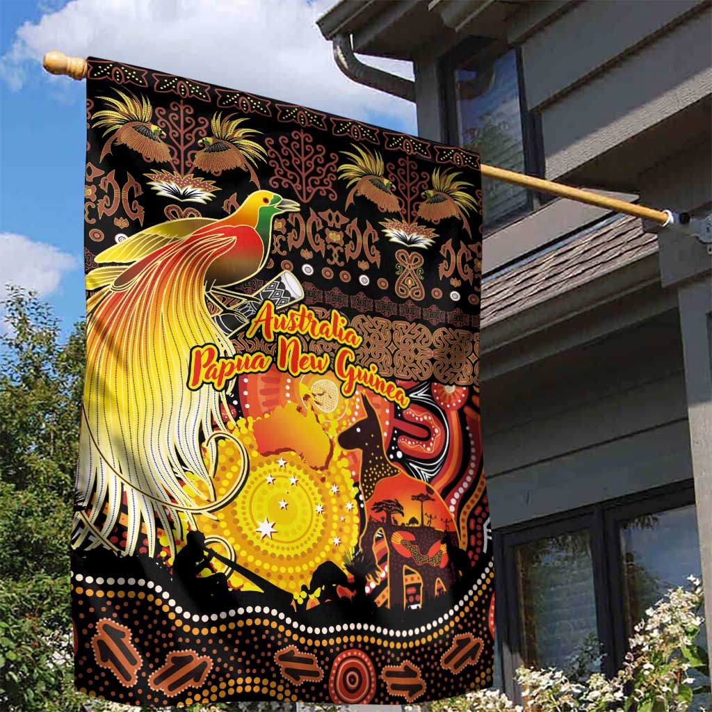 Australia and Papua New Guinea Together Garden Flag Kangaroo Aboriginal Art and Bird-of-paradise Oro Tribal Motifs - Aussie Hoodie