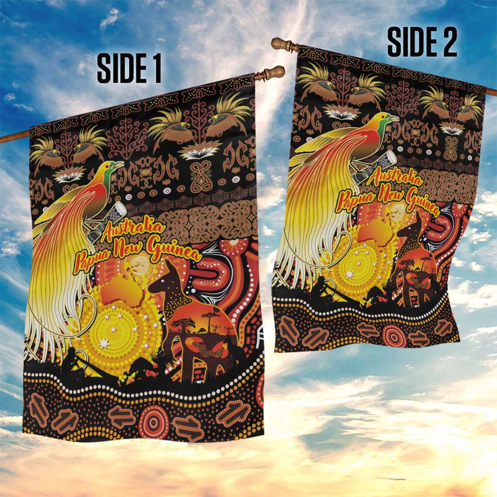 Australia and Papua New Guinea Together Garden Flag Kangaroo Aboriginal Art and Bird-of-paradise Oro Tribal Motifs - Aussie Hoodie