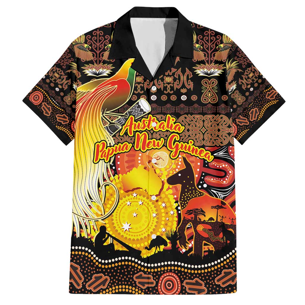 Personalized Australia and Papua New Guinea Together Hawaiian Shirt Kangaroo Aboriginal Art and Bird-of-paradise Oro Tribal Motifs - Aussie Hoodie