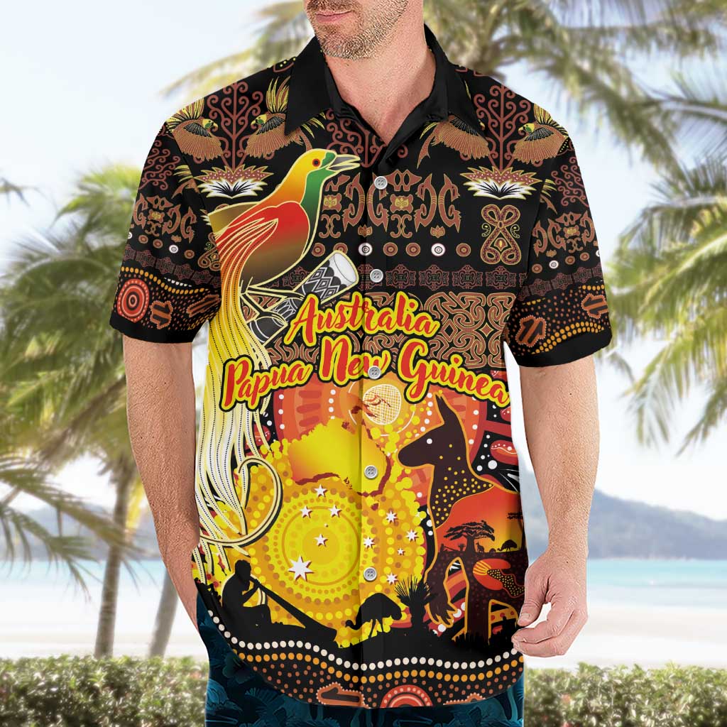 Personalized Australia and Papua New Guinea Together Hawaiian Shirt Kangaroo Aboriginal Art and Bird-of-paradise Oro Tribal Motifs - Aussie Hoodie
