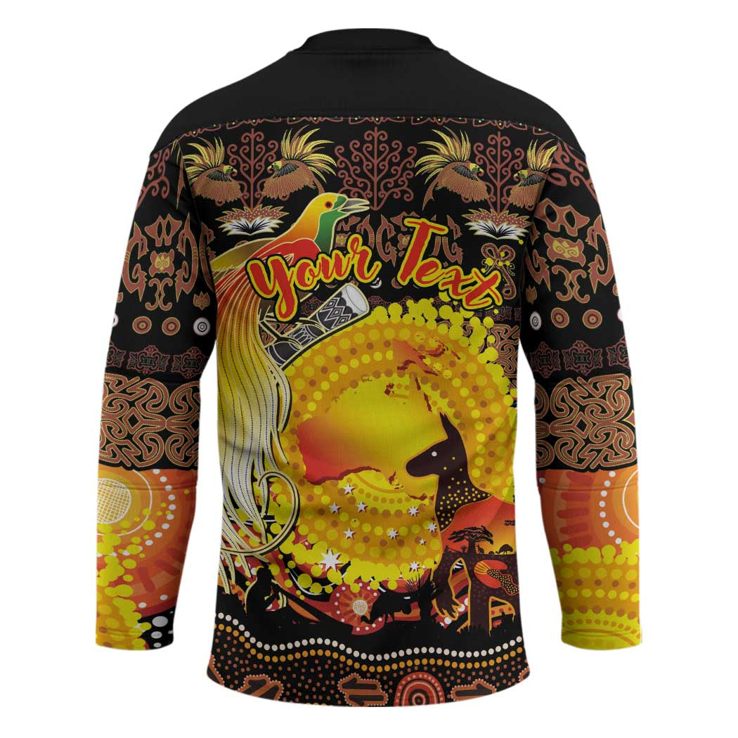 Personalized Australia and Papua New Guinea Together Hockey Jersey Kangaroo Aboriginal Art and Bird-of-paradise Oro Tribal Motifs - Aussie Hoodie