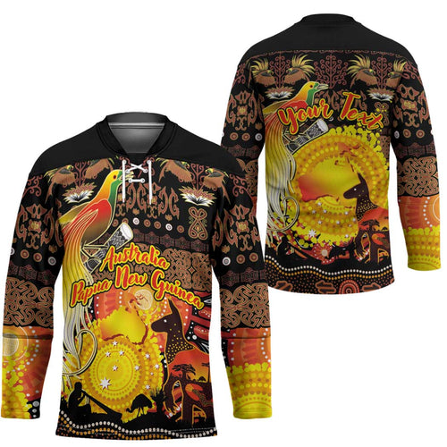 Personalized Australia and Papua New Guinea Together Hockey Jersey Kangaroo Aboriginal Art and Bird-of-paradise Oro Tribal Motifs - Aussie Hoodie