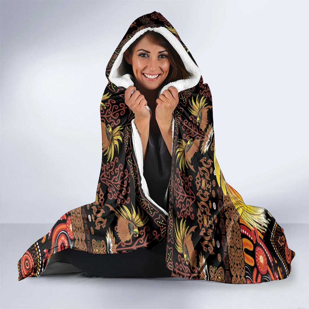 Australia and Papua New Guinea Together Hooded Blanket Kangaroo Aboriginal Art and Bird-of-paradise Oro Tribal Motifs - Aussie Hoodie