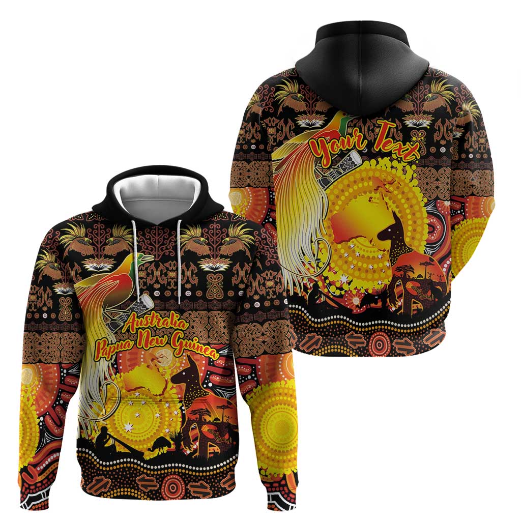 Personalized Australia and Papua New Guinea Together Hoodie Kangaroo Aboriginal Art and Bird-of-paradise Oro Tribal Motifs - Aussie Hoodie