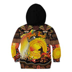 Personalized Australia and Papua New Guinea Together Kid Hoodie Kangaroo Aboriginal Art and Bird-of-paradise Oro Tribal Motifs - Aussie Hoodie