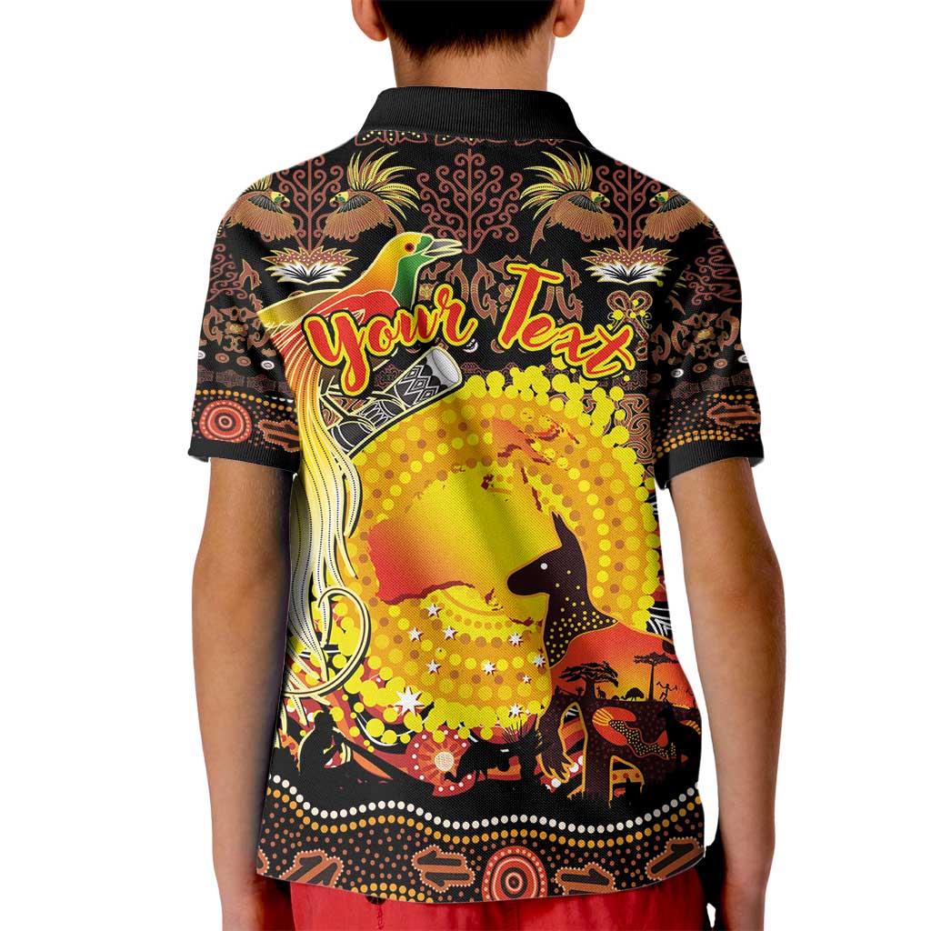 Personalized Australia and Papua New Guinea Together Kid Polo Shirt Kangaroo Aboriginal Art and Bird-of-paradise Oro Tribal Motifs - Aussie Hoodie