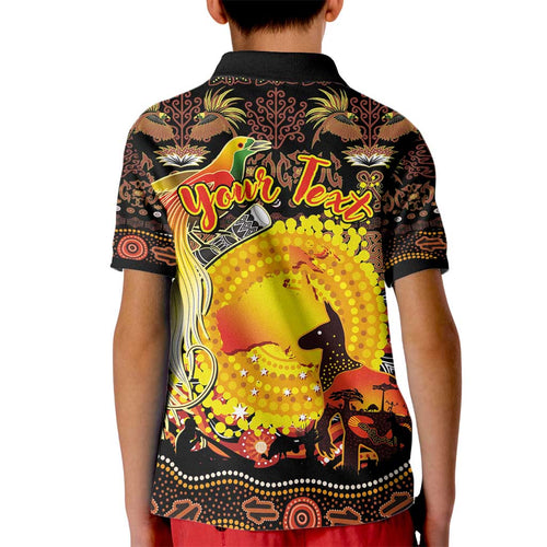 Personalized Australia and Papua New Guinea Together Kid Polo Shirt Kangaroo Aboriginal Art and Bird-of-paradise Oro Tribal Motifs - Aussie Hoodie