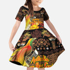 Personalized Australia and Papua New Guinea Together Kid Short Sleeve Dress Kangaroo Aboriginal Art and Bird-of-paradise Oro Tribal Motifs - Aussie Hoodie