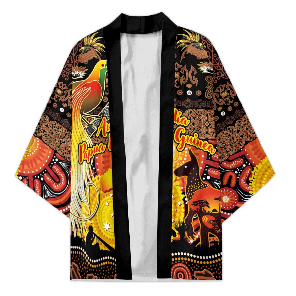 Personalized Australia and Papua New Guinea Together Kimono Kangaroo Aboriginal Art and Bird-of-paradise Oro Tribal Motifs - Aussie Hoodie