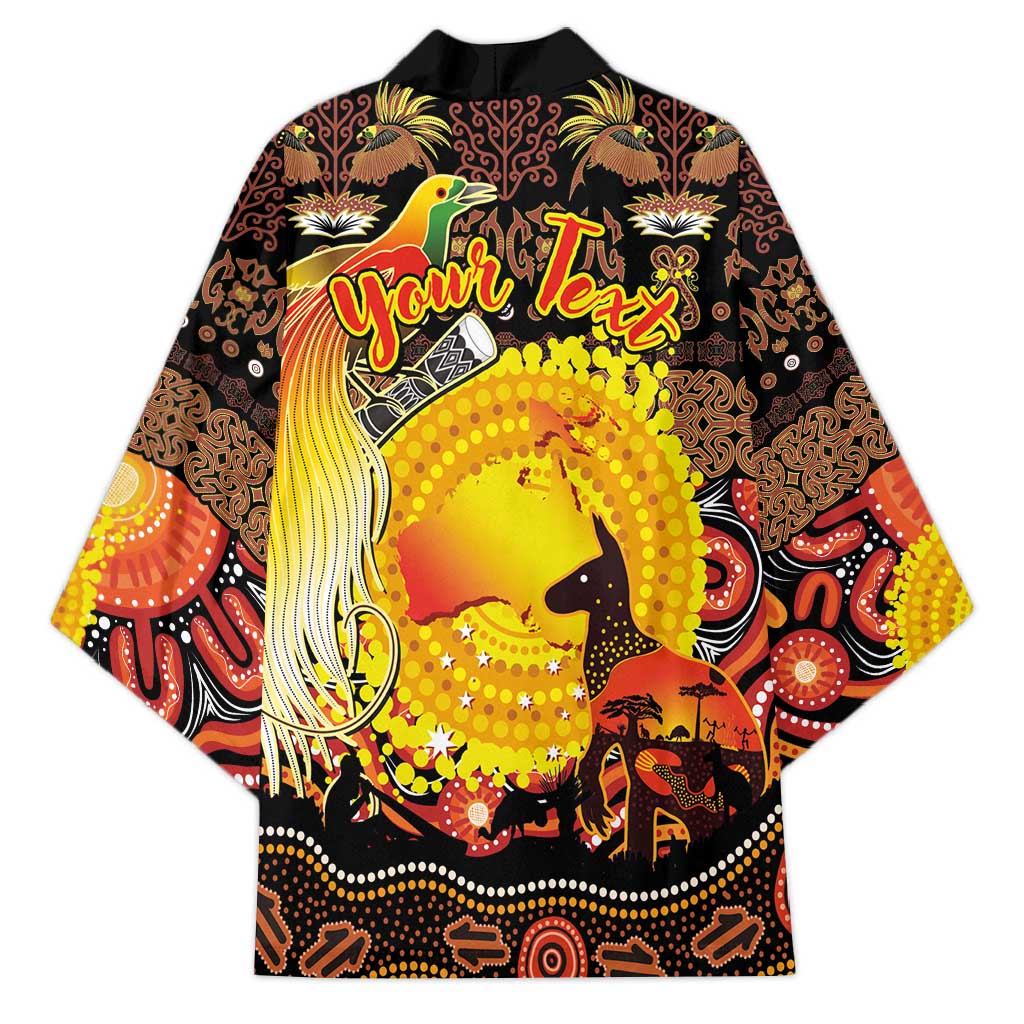 Personalized Australia and Papua New Guinea Together Kimono Kangaroo Aboriginal Art and Bird-of-paradise Oro Tribal Motifs - Aussie Hoodie