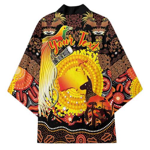 Personalized Australia and Papua New Guinea Together Kimono Kangaroo Aboriginal Art and Bird-of-paradise Oro Tribal Motifs - Aussie Hoodie