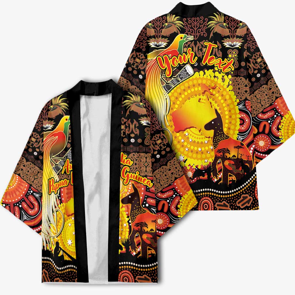 Personalized Australia and Papua New Guinea Together Kimono Kangaroo Aboriginal Art and Bird-of-paradise Oro Tribal Motifs - Aussie Hoodie
