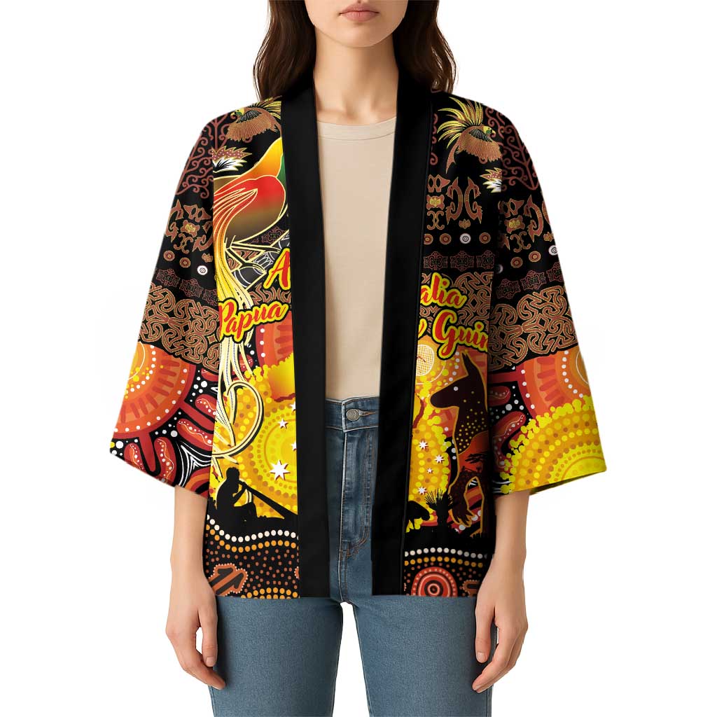 Personalized Australia and Papua New Guinea Together Kimono Kangaroo Aboriginal Art and Bird-of-paradise Oro Tribal Motifs - Aussie Hoodie