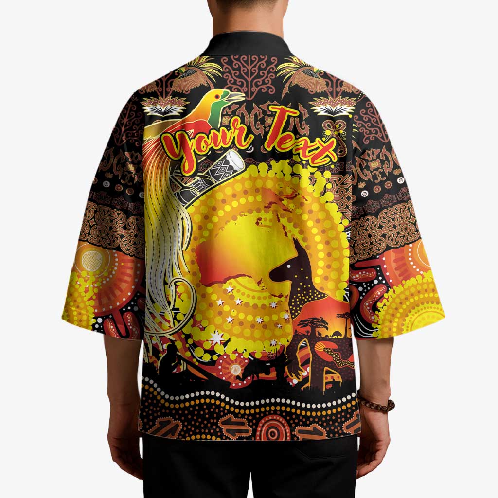 Personalized Australia and Papua New Guinea Together Kimono Kangaroo Aboriginal Art and Bird-of-paradise Oro Tribal Motifs - Aussie Hoodie