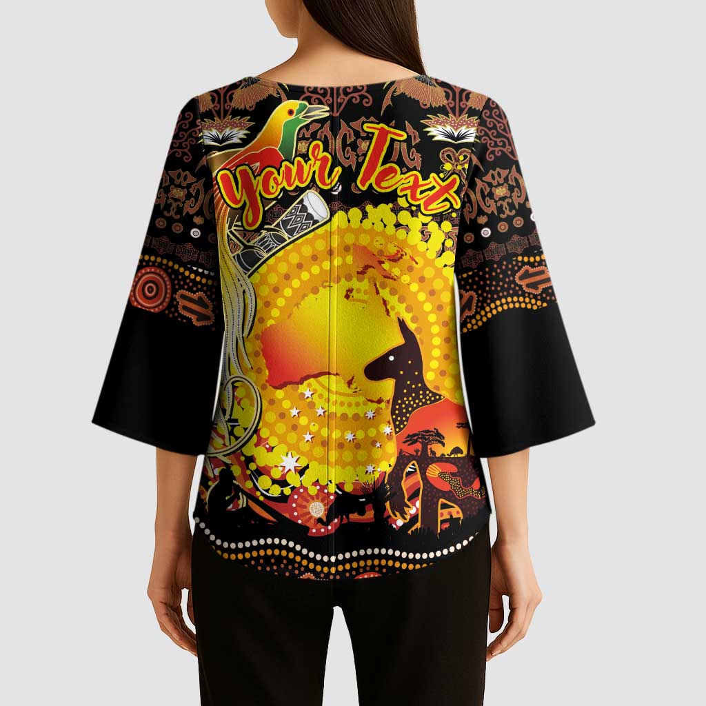 Personalized Australia and Papua New Guinea Together Kimono Sleeve Blouse Kangaroo Aboriginal Art and Bird-of-paradise Oro Tribal Motifs - Aussie Hoodie