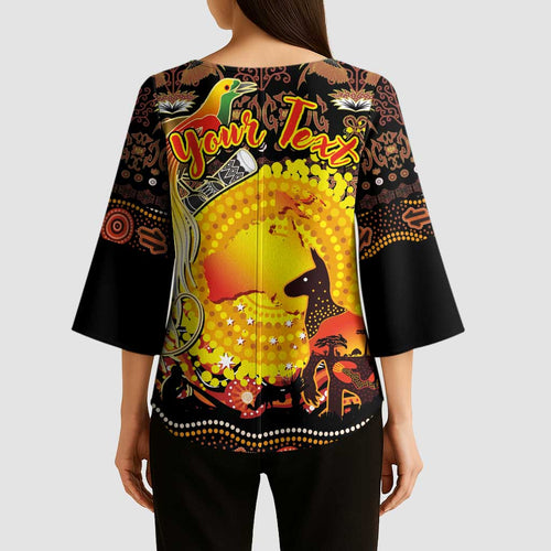 Personalized Australia and Papua New Guinea Together Kimono Sleeve Blouse Kangaroo Aboriginal Art and Bird-of-paradise Oro Tribal Motifs - Aussie Hoodie