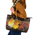 Australia and Papua New Guinea Together Leather Tote Bag Kangaroo Aboriginal Art and Bird-of-paradise Oro Tribal Motifs - Aussie Hoodie