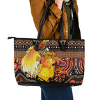 Australia and Papua New Guinea Together Leather Tote Bag Kangaroo Aboriginal Art and Bird-of-paradise Oro Tribal Motifs - Aussie Hoodie
