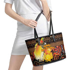 Australia and Papua New Guinea Together Leather Tote Bag Kangaroo Aboriginal Art and Bird-of-paradise Oro Tribal Motifs - Aussie Hoodie