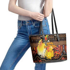 Australia and Papua New Guinea Together Leather Tote Bag Kangaroo Aboriginal Art and Bird-of-paradise Oro Tribal Motifs - Aussie Hoodie