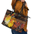 Australia and Papua New Guinea Together Leather Tote Bag Kangaroo Aboriginal Art and Bird-of-paradise Oro Tribal Motifs - Aussie Hoodie