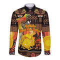 Personalized Australia and Papua New Guinea Together Long Sleeve Button Shirt Kangaroo Aboriginal Art and Bird-of-paradise Oro Tribal Motifs - Aussie Hoodie