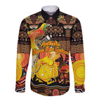 Personalized Australia and Papua New Guinea Together Long Sleeve Button Shirt Kangaroo Aboriginal Art and Bird-of-paradise Oro Tribal Motifs - Aussie Hoodie