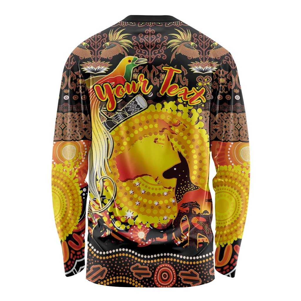 Personalized Australia and Papua New Guinea Together Long Sleeve Shirt Kangaroo Aboriginal Art and Bird-of-paradise Oro Tribal Motifs - Aussie Hoodie