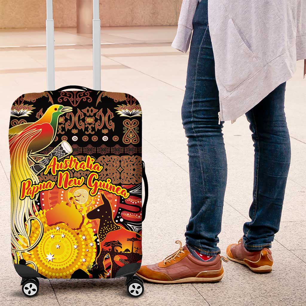 Australia and Papua New Guinea Together Luggage Cover Kangaroo Aboriginal Art and Bird-of-paradise Oro Tribal Motifs - Aussie Hoodie