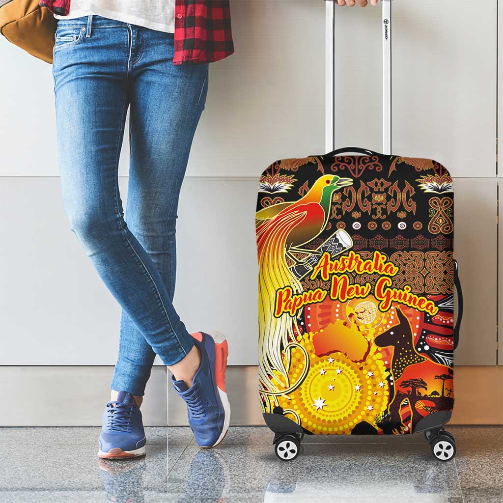Australia and Papua New Guinea Together Luggage Cover Kangaroo Aboriginal Art and Bird-of-paradise Oro Tribal Motifs - Aussie Hoodie