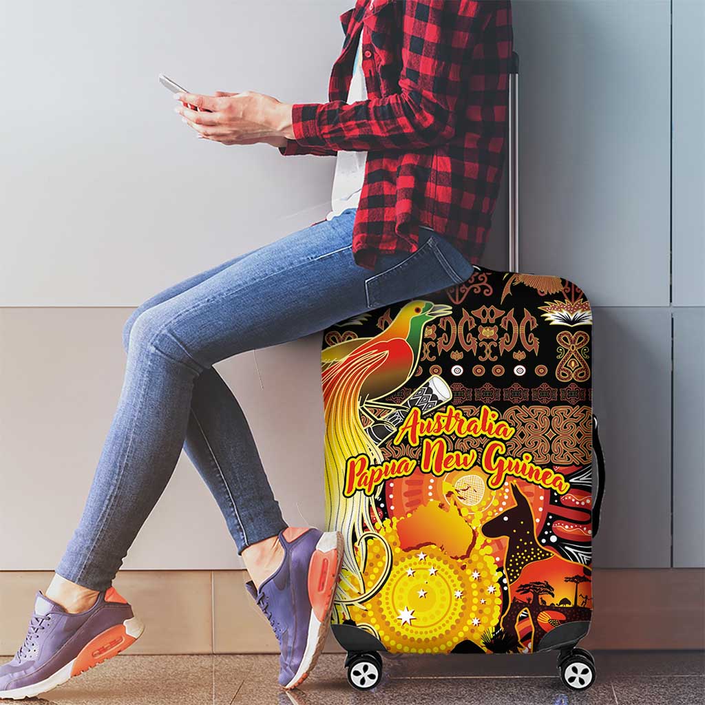 Australia and Papua New Guinea Together Luggage Cover Kangaroo Aboriginal Art and Bird-of-paradise Oro Tribal Motifs - Aussie Hoodie