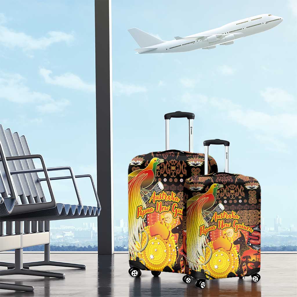 Australia and Papua New Guinea Together Luggage Cover Kangaroo Aboriginal Art and Bird-of-paradise Oro Tribal Motifs - Aussie Hoodie