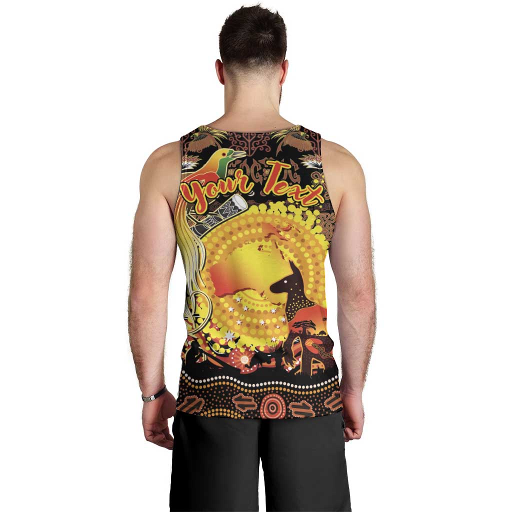 Personalized Australia and Papua New Guinea Together Men Tank Top Kangaroo Aboriginal Art and Bird-of-paradise Oro Tribal Motifs - Aussie Hoodie