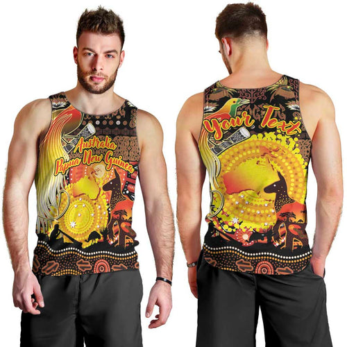 Personalized Australia and Papua New Guinea Together Men Tank Top Kangaroo Aboriginal Art and Bird-of-paradise Oro Tribal Motifs - Aussie Hoodie