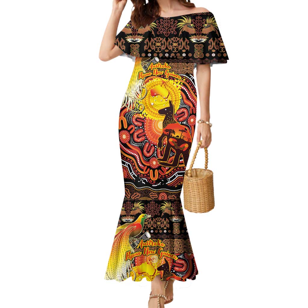 Personalized Australia and Papua New Guinea Together Mermaid Dress Kangaroo Aboriginal Art and Bird-of-paradise Oro Tribal Motifs - Aussie Hoodie
