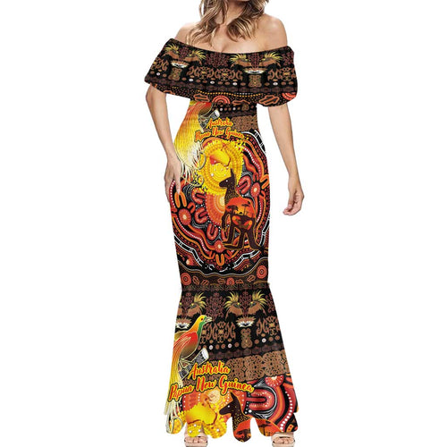 Personalized Australia and Papua New Guinea Together Mermaid Dress Kangaroo Aboriginal Art and Bird-of-paradise Oro Tribal Motifs - Aussie Hoodie